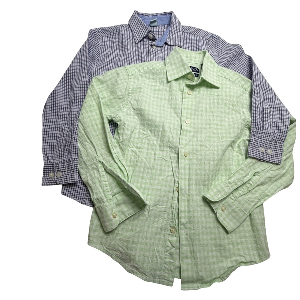 Boys Chaps & Class Club Button Down Shirt Bundle Gingham Check Size 7 8 Green